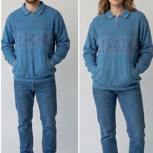 VTG Blast Fleece women 90s Vintage Half-Zip Jumper Green blue bohemian  Sz M.